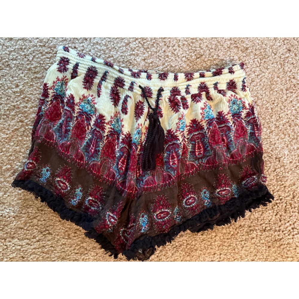 Boho Shorts Elastic Waist Lace Trim Beach Festival Summer Mudd Short Size‎ Large